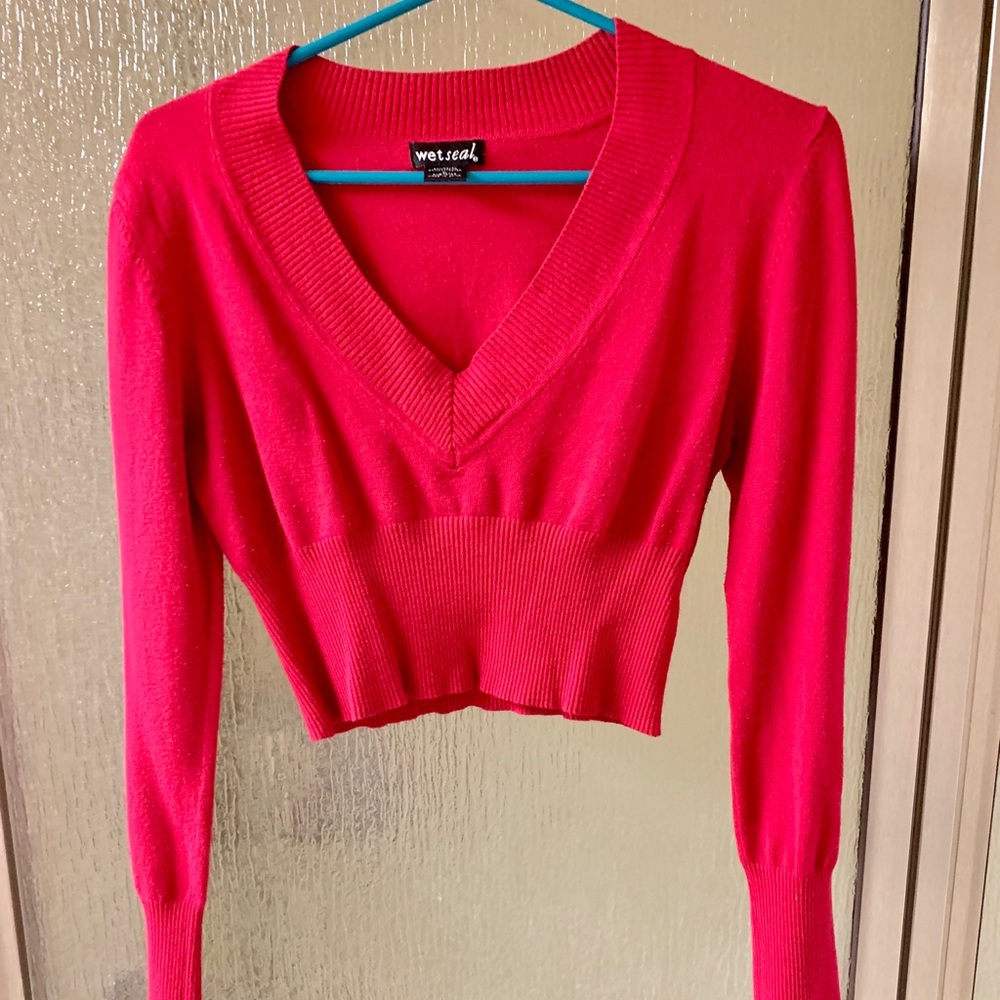 Wet seal Red sweater crop top long sleeve L Large